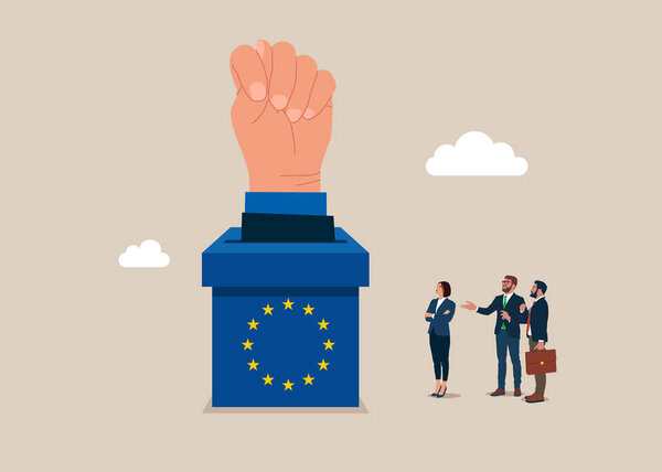 No voting . Crisis in EU. Election box. A gesture of negative decision, disapproval European Union. Flat vector illustration