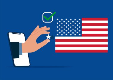 Amerika Birleşik Devletleri 'nden ayrılmak ya da Birleşik Devletler' e entegrasyon. Düz vektör illüstrasyonu