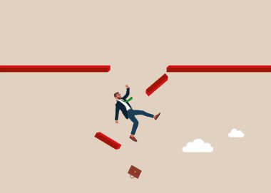 İş adamı uçurumdan atlamayı başaramadı. İş konsepti vektör çizimi