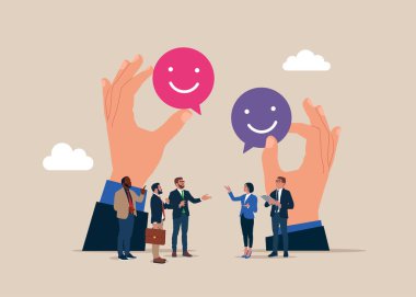 İş memnuniyeti, şirket yararları, olumlu tavırlar. Düz vektör illüstrasyonu