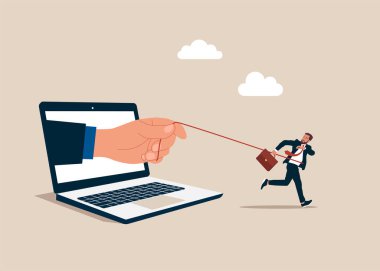 İnternet bağımlılığı. Kölelikten kurtulmak. Düz vektör illüstrasyonu