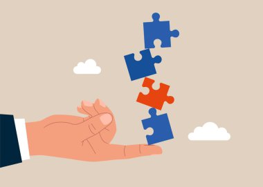 Tanrı, işbirliği ve yatırımı dengelemek için elini uzatır. Düz vektör illüstrasyonu