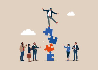 Yatırımcı dengesiz bulmaca yığınından düşüyor. Kararsız işbirliği, riskli durum. Düz vektör illüstrasyonu