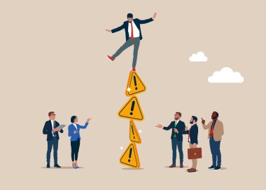 Yatırımcı dengesiz ünlem işaretlerinden düşüyor. Düz vektör illüstrasyonu