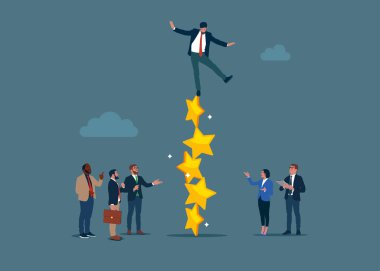 Kötü geri bildirim. Dengesiz yıldız yığınından düşen yatırımcı. Düz vektör illüstrasyonu