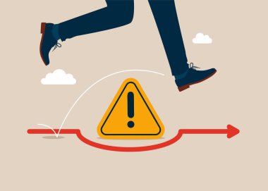 Olay Yönetimi. Ünlem işaretiyle atlayan bir iş adamı. Düz vektör illüstrasyonu