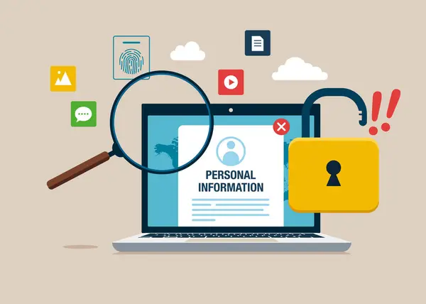 Ekranda engellenmiş hesap olan dizüstü bilgisayar ekranı. Çevrimiçi Bilgi Hackleme. Vektör İllüstrasyonu.