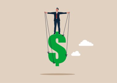 Doları boşa harcama. Yatırımcı el kontrolü doları. Finansal ve yatırım artışı, gelir artışı. Düz vektör illüstrasyonu