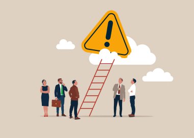 Bulutlardaki ünlem işareti. Düz vektör illüstrasyonu. 