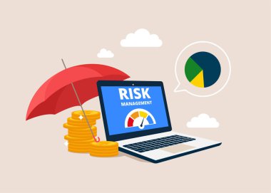 Risk yönetimi ve değerlendirme çevrimiçi. İş ve yatırım konsepti. Düz vektör illüstrasyonu
