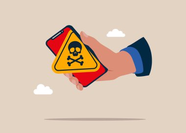 Akıllı telefondan tehlike işareti düştü. Sorun çözülüyor. Düz biçimli modern vektör illüstrasyonu