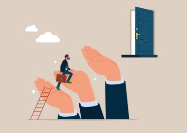 Hayatta başarı hedefine ve işte ilerleme kaydetmeye adım at. Liderlik ya da kariyer büyüme stratejisi. Düz modern vektör illüstrasyonu.