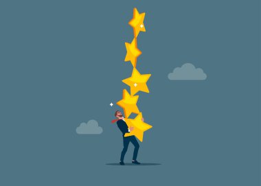 İstikrarsız yıldızları elinde tutan bir iş adamı. Daha fazla yatırım kârı, vergi yükü veya mali sorun kazanma çabası. Düz vektör çizimi. Düz vektör illüstrasyonu