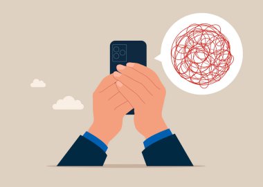 Açık olmayan açıklamalar, anlamayan, kafası karışık konuşmalar. İletişim mesajı yok. İletişim zayıf. Kolları tutun, akıllı telefon kullanın. Modern vektör çizimi düz tasarım. 