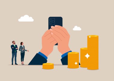 iş konsepti için düz tasarım çizimi. bürokratlar, telefon ve bozuk paralar.