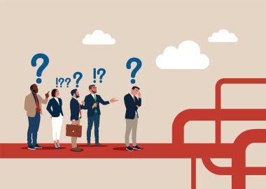 İş yönü, çoklu yol, kariyer yolu ya da iş büyümesi için karar vermek. İş adamları birden fazla yol üzerinde karar vermeyi düşünüyorlar. Düz vektör illüstrasyonu