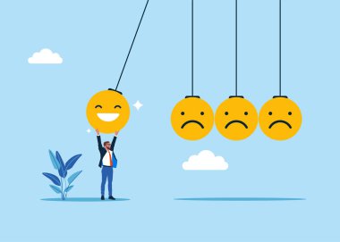 Olumlu düşün. Ürünlerin kalitesi ve hizmet kalitesi hakkındaki olumlu değerlendirmeleri artırmak için düşüncelerinizi ve çalışmalarınızı değiştirin. Düz biçimli modern vektör illüstrasyonu