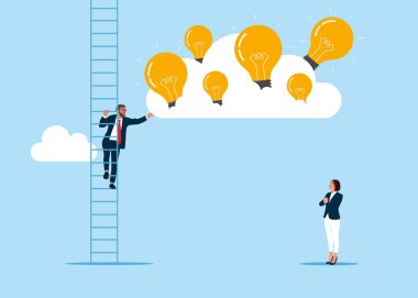 En iyi fikri bul. İş fırsatlarını görmek için yaratıcılık, yeni çözümler keşfetmek için vizyon. Rekabet konsepti. Düz vektör illüstrasyonu  