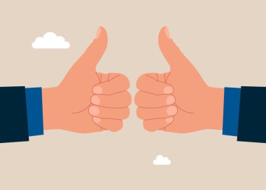 Baş parmak işareti yapan iki kişi. Düz biçimli modern vektör illüstrasyonu. 