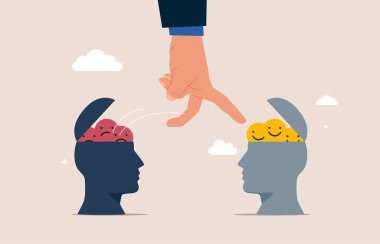 İnsan eli tutumlarını olumsuzdan olumluya değiştirir. Düz biçimli modern vektör illüstrasyonu.