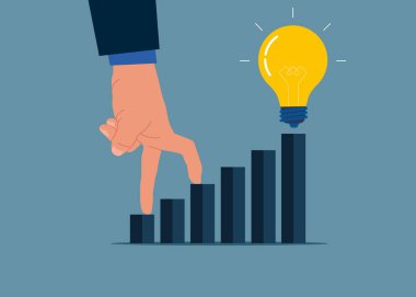 Fikirde başarı elde etmek için insan eli diyagramda bir basamak olarak öne çıkıyor. Büyüyen iş grafiği. Finansal büyüme grafiğini yönetir. Sembol liderliği, strateji, görev, hedefler. 