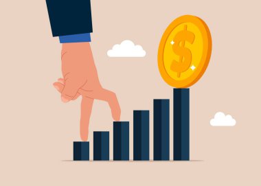 İnsan eli, başarıya giden özel bir kısayol ile diyagrama tırmanıyor. Hızlı zengin olmak ya da hedefe ulaşmak için strateji geliştirmek. Modern düz vektör illüstrasyonu.