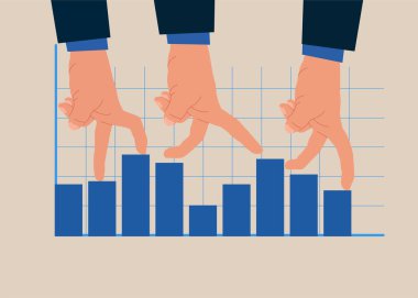 İstatistik tüccarı işi grafik istatistikleri çalıştırır. Borsaya yatırım yapmaya başla, mali hedefe ulaşmak için tasarrufa başla, bileşik faizin gücü, servetin toplanması. Düz vektör illüstrasyonu