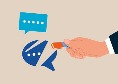 İş adamı silgiyle konuşma balonunu kaldırdı. İstenmeyen iletileri engelle, bilinmeyen göndericilerden gelen iletileri filtrele. Düz biçimli modern vektör illüstrasyonu 