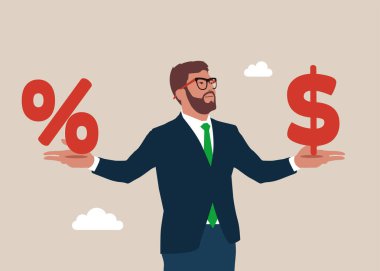 Yatırım kazancı, faiz oranı, indirim, satış, gelir vergisi. Düz vektör illüstrasyonu