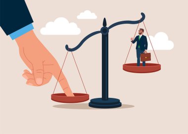 Yasadışı olarak hukuk sistemini haksız bir avantaj için etkiliyor. Düz vektör illüstrasyonu