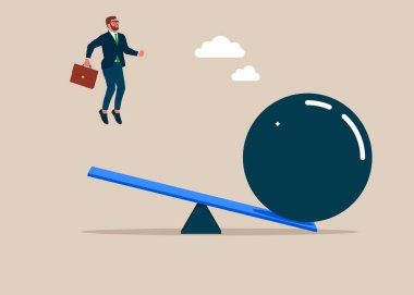 İş kurma konsepti. İş adamı gökyüzünde yükseklere uçmaya çalışır. Borsa gerilemesi, iş dünyasının çöküşünün üstesinden gelmek ve kâr veya liderlik ve başarı kavramını geliştirmek. Krizi atlatmaya yardım