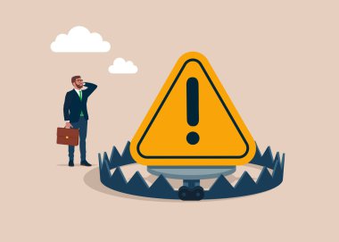 Metalik bir ayı kapanında tehlike uyarısı işareti. Düz vektör illüstrasyonu. 