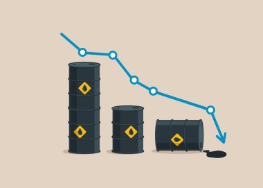 Petrol fiyatları düşüyor. Düşük talep. Petrol ürünleri ve yakıt satışı. Küresel ticaret petrolü. Modern düz vektör illüstrasyonu.