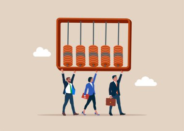 Business people working together carry an abacus for calculations. Teamwork in improving performance. Flat vector illustration clipart