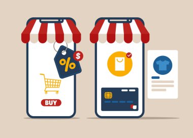 Çevrimiçi alışveriş, mobil web sitesi geliştirme. UI ve UX tasarımı. Düz vektör illüstrasyonu