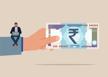 İşadamı para yolluyor. Düz modern vektör illüstrasyonu.