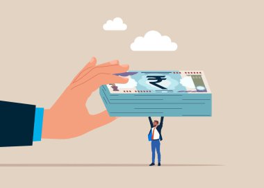 İşadamı rüşvet aldı, Rupi aldı. Yozlaşma ve para transferi. İş anlaşması, anlaşma, sözleşme. Düz vektör illüstrasyonu