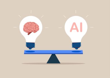 Yapay zeka konsepti, makine eğitimi, analiz bilgileri. Nöral ağlı dijital beyin. Chatbot. Vektör illüstrasyonu.