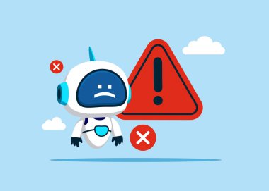 İşletim sistemi hatası robotu. Tamir edilecek donanım hatası, bakım. Yazılım sorunu veya sistem hatası Düz vektör çizimi