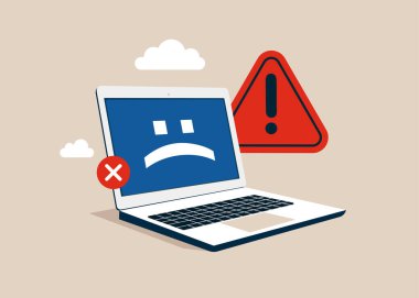 İşletim sistemi hatası. Güvenlik alarmı ya da donanım hatası onarılmalı, bakım. Düz vektör illüstrasyonu