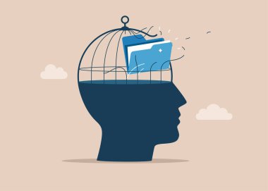 Koca Kafa 'nın kafesini kıran dosyalar. Çevrimiçi veri özgürlüğü. Düz vektör illüstrasyonu