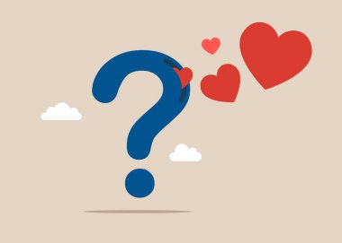 Soru işaretinden pek çok kalp çıkar. Hayat sigortası aile koruması. Düz biçimli modern vektör illüstrasyonu.