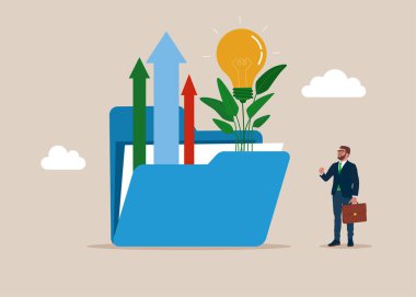 Dijital beyin fırtınası. Yaratıcılık ve kararlarla ilgili bir iş. Zihin geliştirme konsepti. Düz biçimli modern vektör illüstrasyonu 