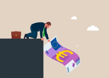 İş adamı avroyu krizden kurtardı. Para Euro. Para birimi. Düz vektör illüstrasyonu