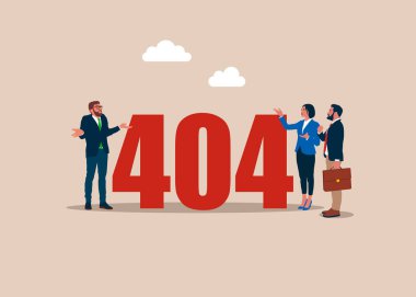 404 işareti. İş iletişimi bozuldu. Yanlış anlamanın sembolü, müzakere sorunları, iletişim eksikliği, tartışma. Modern düz vektör illüstrasyonu.