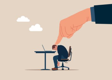 İş adamı baskı altında çalışır. Yönetici görevlerini tamamlama arzusu yok. Düz vektör illüstrasyonu