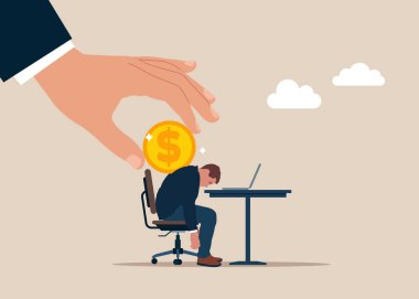 Enerji açığı yaşayan ve idari görevleri tamamlama arzusundan yoksun işadamları için mali ve yatırım motivasyonu. İş yerinde dizüstü bilgisayarla uyuyakalmış. Düz vektör illüstrasyonu