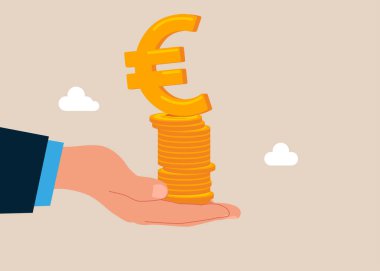 El ele tutuşup Euro 'yu imzalayın. İş stratejisi, yatırım, zenginlik, yönetim, pazarlama. Avrupa parası. Para birimi. Düz vektör illüstrasyonu