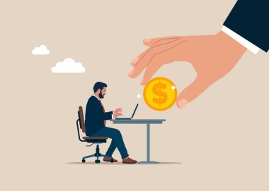 Para hayalleri kuran yazılım mühendisi için finansal ve yatırım motivasyonu. Para arzusu. Modern düz vektör illüstrasyonu.