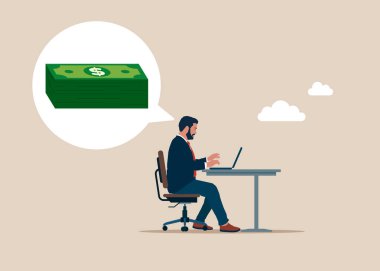 Para hayali kuran yazılım mühendisi. Para arzusu. Modern düz vektör illüstrasyonu.